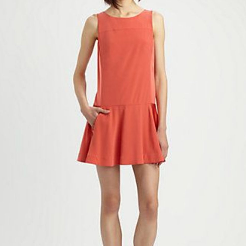 Rag & Bone 10 Pink Silk Drop Waist Sleeveless Scooter Dress Pockets Silk Blend